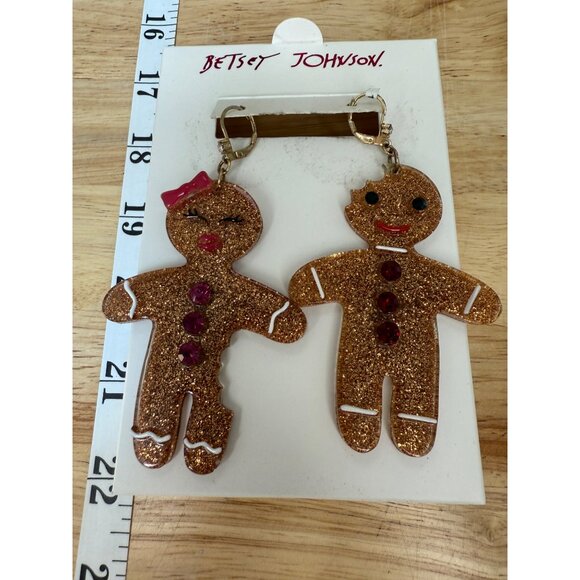 Betsy Johnson Gingerbread Holiday Earrings Statement Large Dangle Rhinestone - Picture 5 of 7